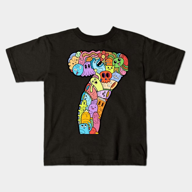 Number 7 seven - Funny and Colorful Cute Monster Creatures Kids T-Shirt by funwithletters